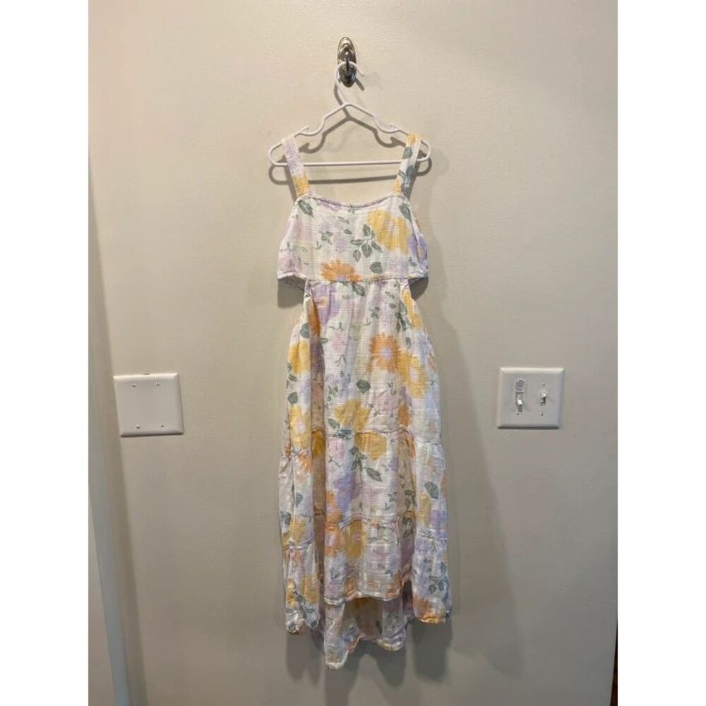 Abercrombie Kids pastel floral tiered midi dress size 9/10 cutout